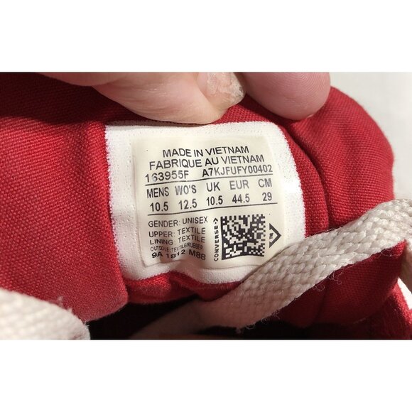 Converse Chuck Taylor All Star Red White Spell Out High Top Chucks Shoes Sz 10.5 - Picture 8 of 10